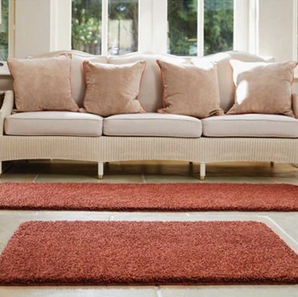 Buddy Washable Plain Rugs in Ox Red